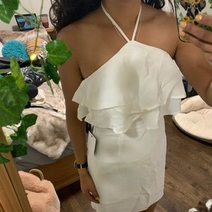 White Ruffled Halter Mini Dress